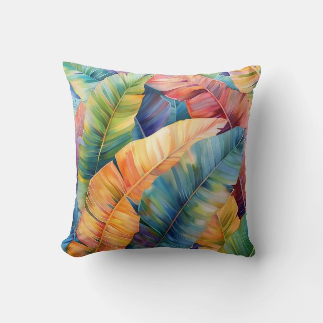 Waterverf bananenbladeren kussen (Voorkant)