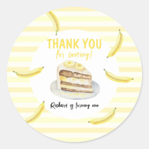 Waterverf Bananencake Verjaardag Bedankt Ronde Sticker