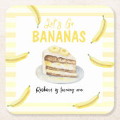Waterverf bananencake verjaardagsfeestje kartonnen onderzetters (Voorkant)