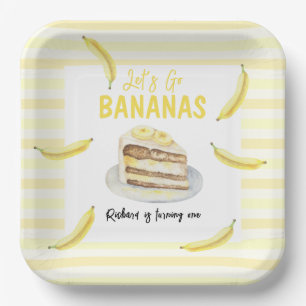 Waterverf bananencake verjaardagsfeestje papieren bordje