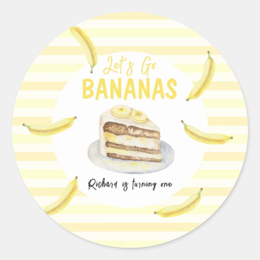 Waterverf bananencake verjaardagsfeestje ronde sticker (Voorkant)