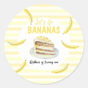 Waterverf bananencake verjaardagsfeestje ronde sticker