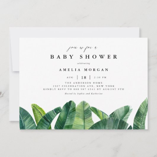 Waterverf Bananenpalmbladeren Zomer Baby shower Kaart (Voorkant)