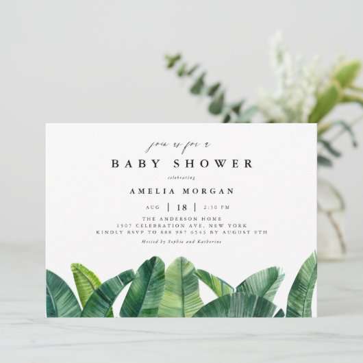 Waterverf Bananenpalmbladeren Zomer Baby shower Kaart (Staand voorkant)