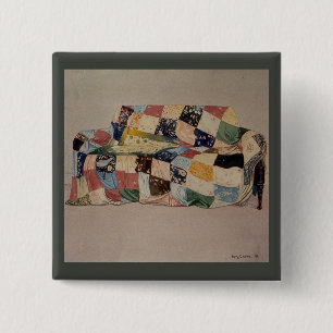 waterverf bank en inkt 1985 vierkante button 5,1 cm