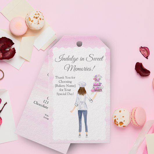 Waterverf banketbakker met bruidstaart dank u cadeaulabel