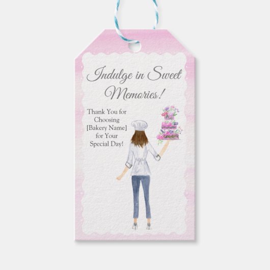 Waterverf banketbakker met bruidstaart dank u cadeaulabel (Voorkant)