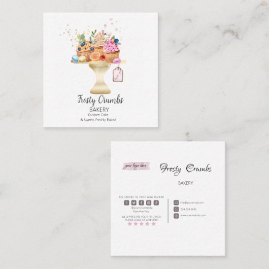 Waterverf banketbakkerijbanketbakkerswaren Cupcake Vierkante Visitekaartje (Voorkant / Achterkant)