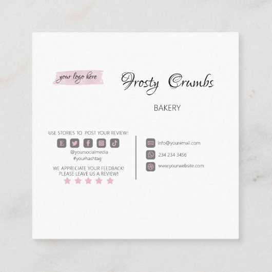 Waterverf banketbakkerijbanketbakkerswaren Cupcake Vierkante Visitekaartje (Achterkant)