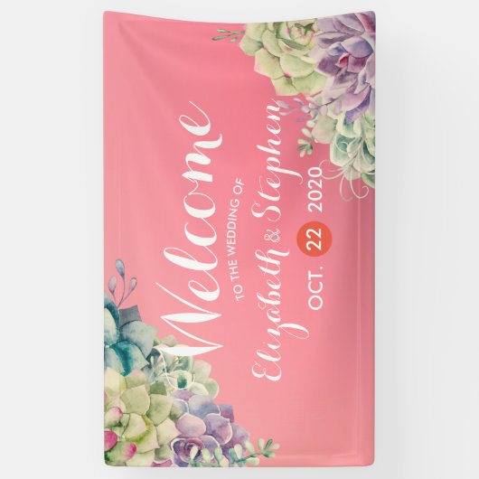 Waterverf Banner voor bruiloft Succulente Planten (Verticaal)