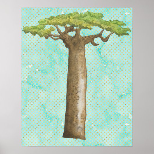 Waterverf Baobab-boom Poster (Voorkant)