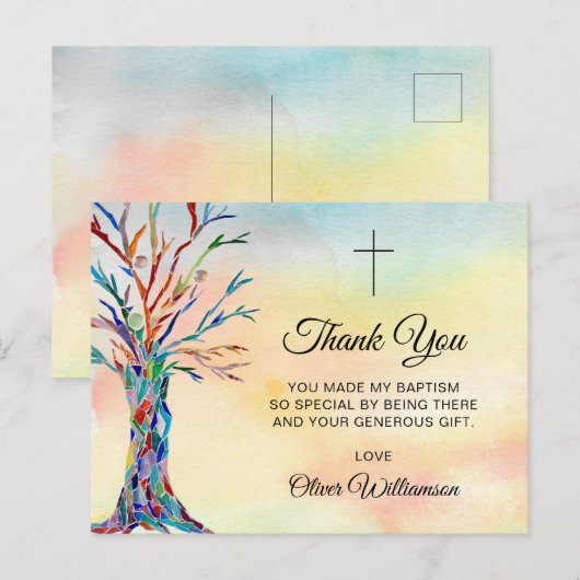 Waterverf Baptisme Christening Hartelijk dank Briefkaart (Voorkant / Achterkant)