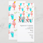 Waterverf Bar Drank Cocktail Wijn Bruiloft  Menu (Voorkant / Achterkant)