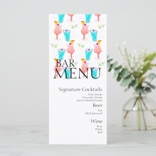 Waterverf Bar Drink Cocktail Wine Wedding Menu (Staand voorkant)