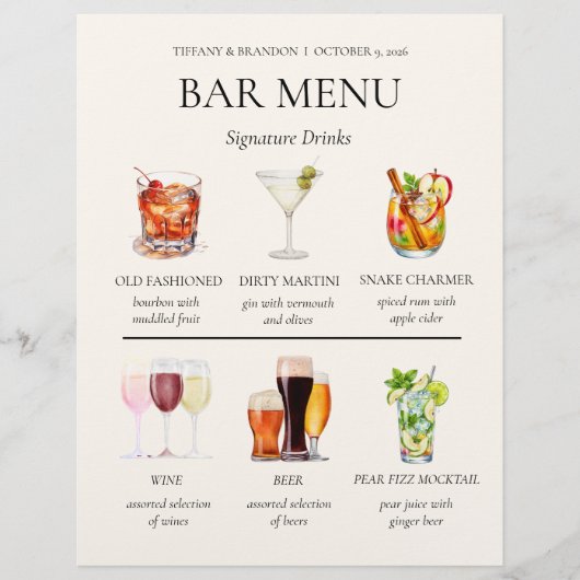Waterverf Bar Menu Briefhoofd (Voorkant)