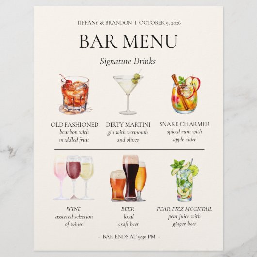 Waterverf Bar Menu Briefhoofd (Voorkant)