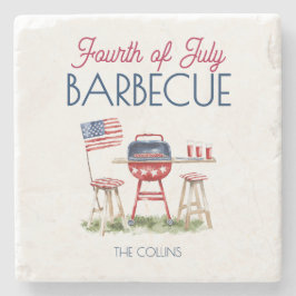 Waterverf Barbecue Vlag 4 juli Zomerfeest Stenen Onderzetter