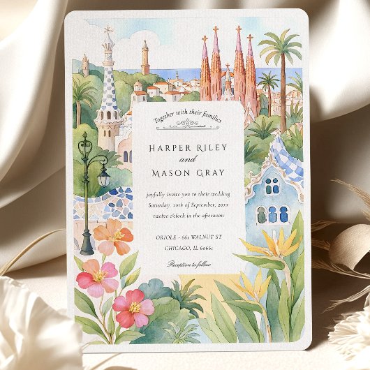 Waterverf Barcelona Destination Wedding Kaart