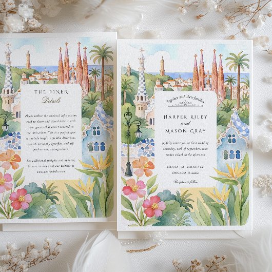 Waterverf Barcelona Destination Wedding Kaart
