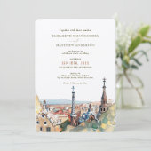 Waterverf Barcelona Park Guell Wedding Invitation Kaart (Staand voorkant)