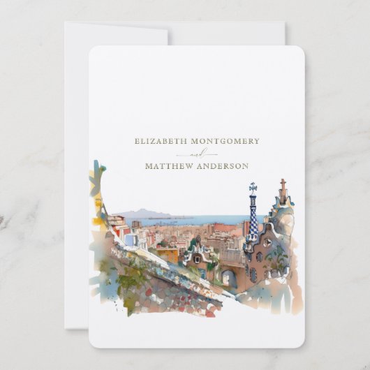 Waterverf Barcelona Park Guell Wedding Invitation Kaart (Achterkant)