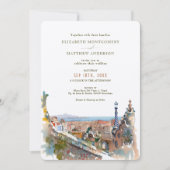 Waterverf Barcelona Park Guell Wedding Invitation Kaart (Voorkant)