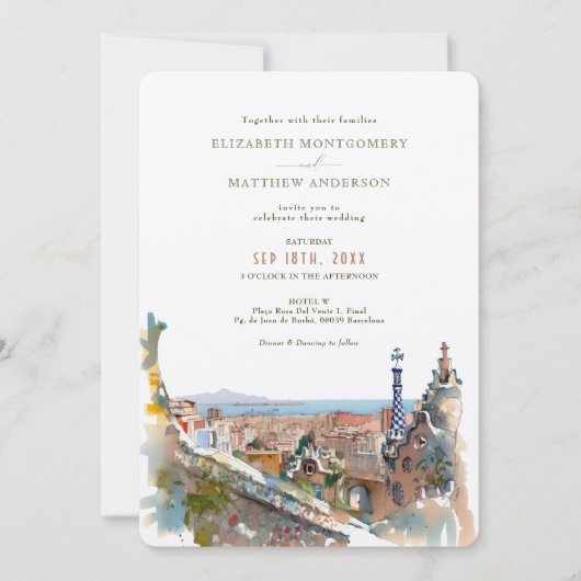 Waterverf Barcelona Park Guell Wedding Invitation Kaart (Voorkant)