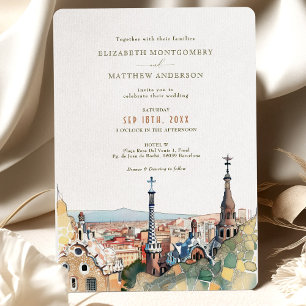 Waterverf Barcelona Park Guell Wedding Invitation Kaart