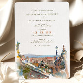 Waterverf Barcelona Park Guell Wedding Invitation Kaart