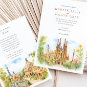 Waterverf Barcelona Spanje Huwelijk Kaart