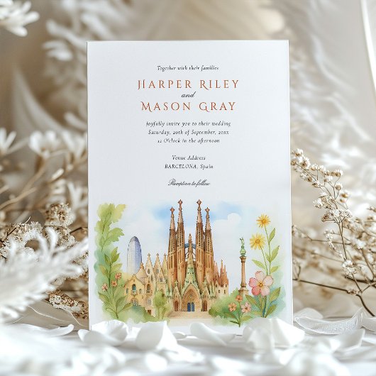 Waterverf Barcelona Spanje Huwelijk Kaart