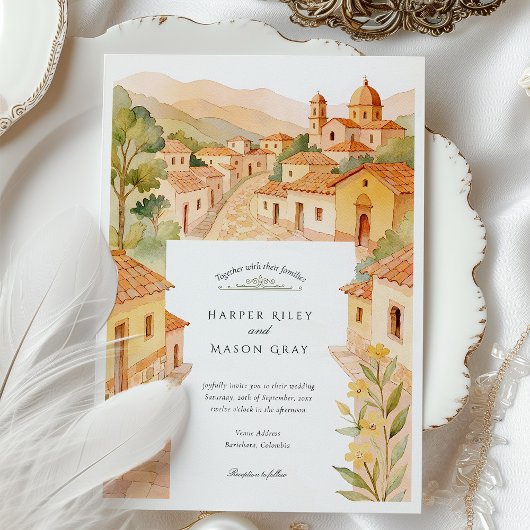 Waterverf Barichara Colombia Huwelijk Kaart