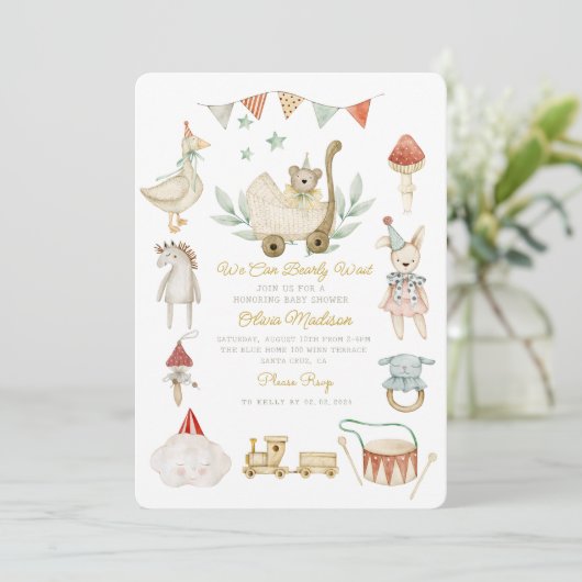 Waterverf Barly Wachten Schattige Speelgoed Baby s Kaart (Staand voorkant)