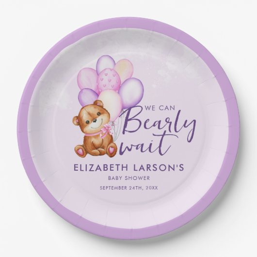 Waterverf Barly Wait Baby shower Papieren Bordje (Voorkant)