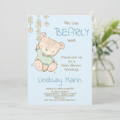 Waterverf Barly Wait Teddy Bear Garland Invitati Kaart (Staand voorkant)