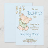 Waterverf Barly Wait Teddy Bear Garland Invitati Kaart (Voorkant / Achterkant)