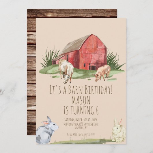 Waterverf Barn Animals Boerderij Birthday Kaart (Voorkant / Achterkant)