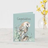 Waterverf Barn Owl Bird Gefeliciteerd Kaart (Gele Bloem)