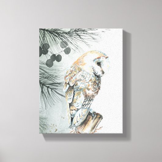 Waterverf Barn Owl Bird Natuur Wildlife Art Canvas Afdruk (Voorkant)