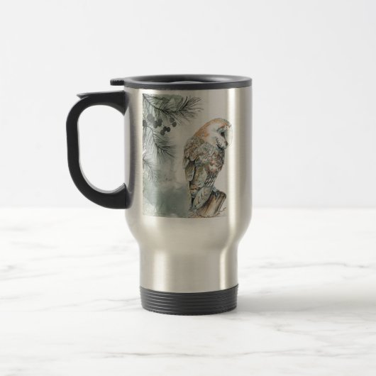 Waterverf Barn Owl Bird Natuur Wildlife Art Coffe Reisbeker (Links)