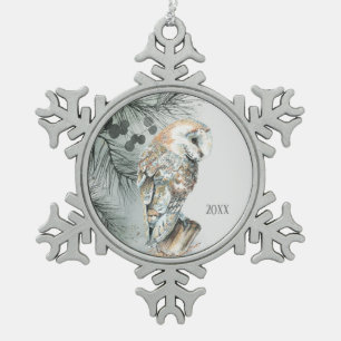 Waterverf Barn Owl Bird Natuur Wildlife Art Tin Sneeuwvlok Ornament