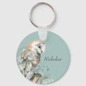 Waterverf Barn Owl Bird Wildlife Natuur Art Ke Sleutelhanger (Voorkant)