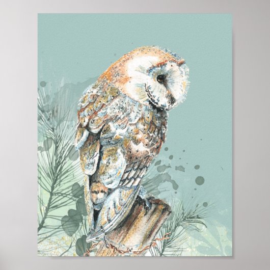 Waterverf Barn Owl Bird Wildlife Natuur Art Poster (Voorkant)