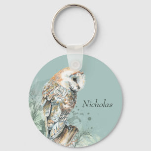 Waterverf Barn Owl Bird Wildlife Natuur Art Sleutelhanger