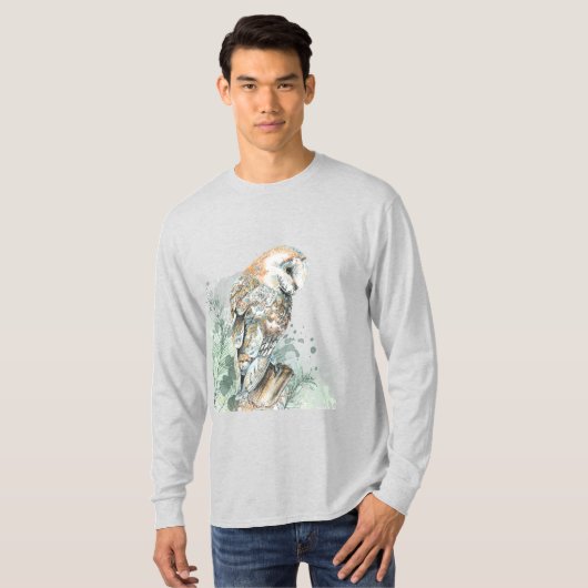 Waterverf Barn Owl Bird Wildlife Natuur Art T-S T-shirt (Voorkant volledig)