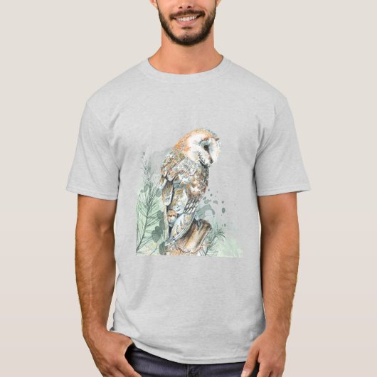 Waterverf Barn Owl Bird Wildlife Natuur Art T-shirt (Voorkant)