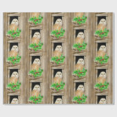 Waterverf Barn Owl in Window Bird KerstArt Cadeaupapier (Vlak)