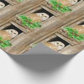 Waterverf Barn Owl in Window Bird KerstArt Cadeaupapier (Hoek)