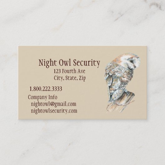 Waterverf Barn Owl Security Business Visitekaartje (Voorkant)