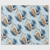 Waterverf Barn Owl Winter Sneeuwvlokken Cadeaupapier (Vlak)